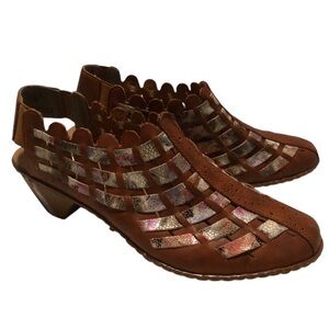 RIEKER Antistress Womens Brown Leather Woven Slingback Bootie Mules Shoes Size 7